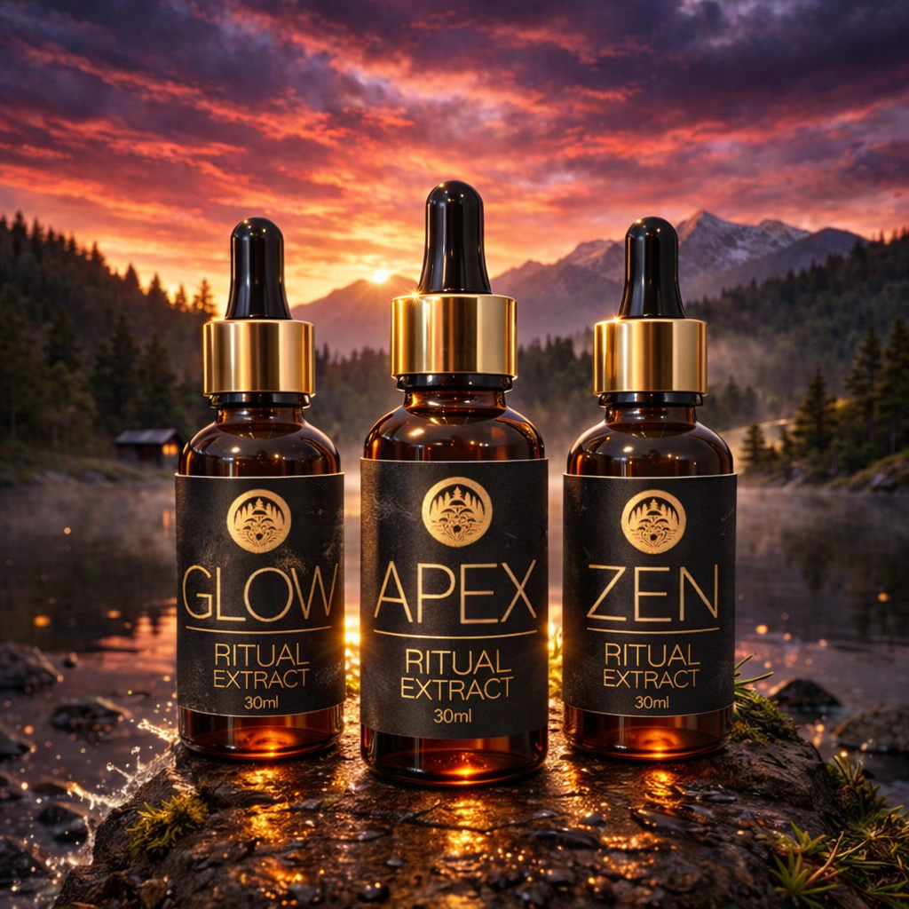 The Complete Tiny Fungi Collection: GLOW, APEX, and ZEN featuring Lion's Mane, Turkey Tail, Cordyceps, and Reishi ultrasonic preparations.