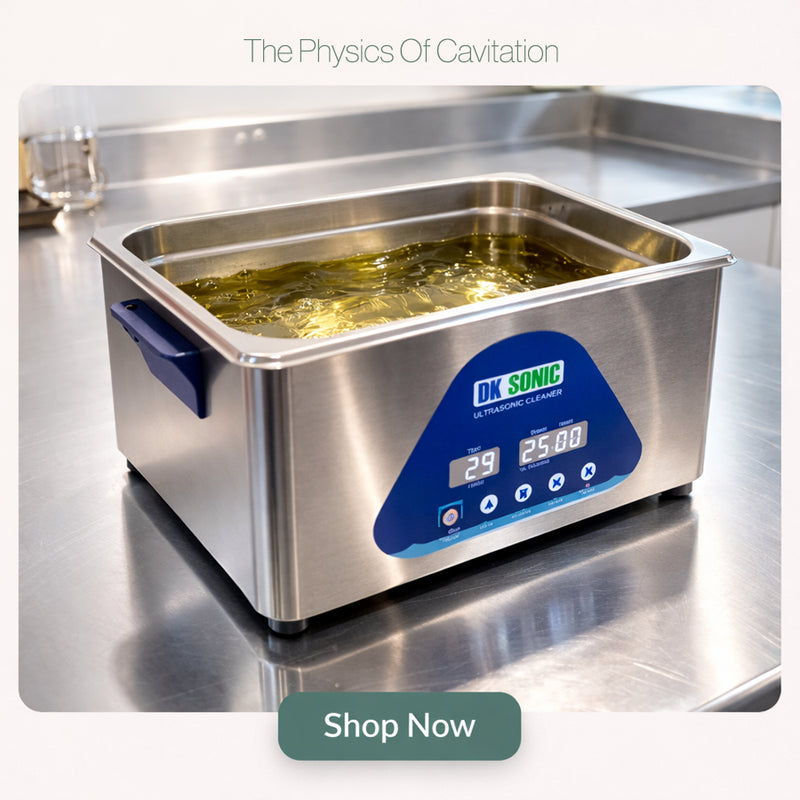 Technical Setup: 28kHz ultrasonic cavitation tank during the dual-extraction process of Tiny Fungi botanical preparations