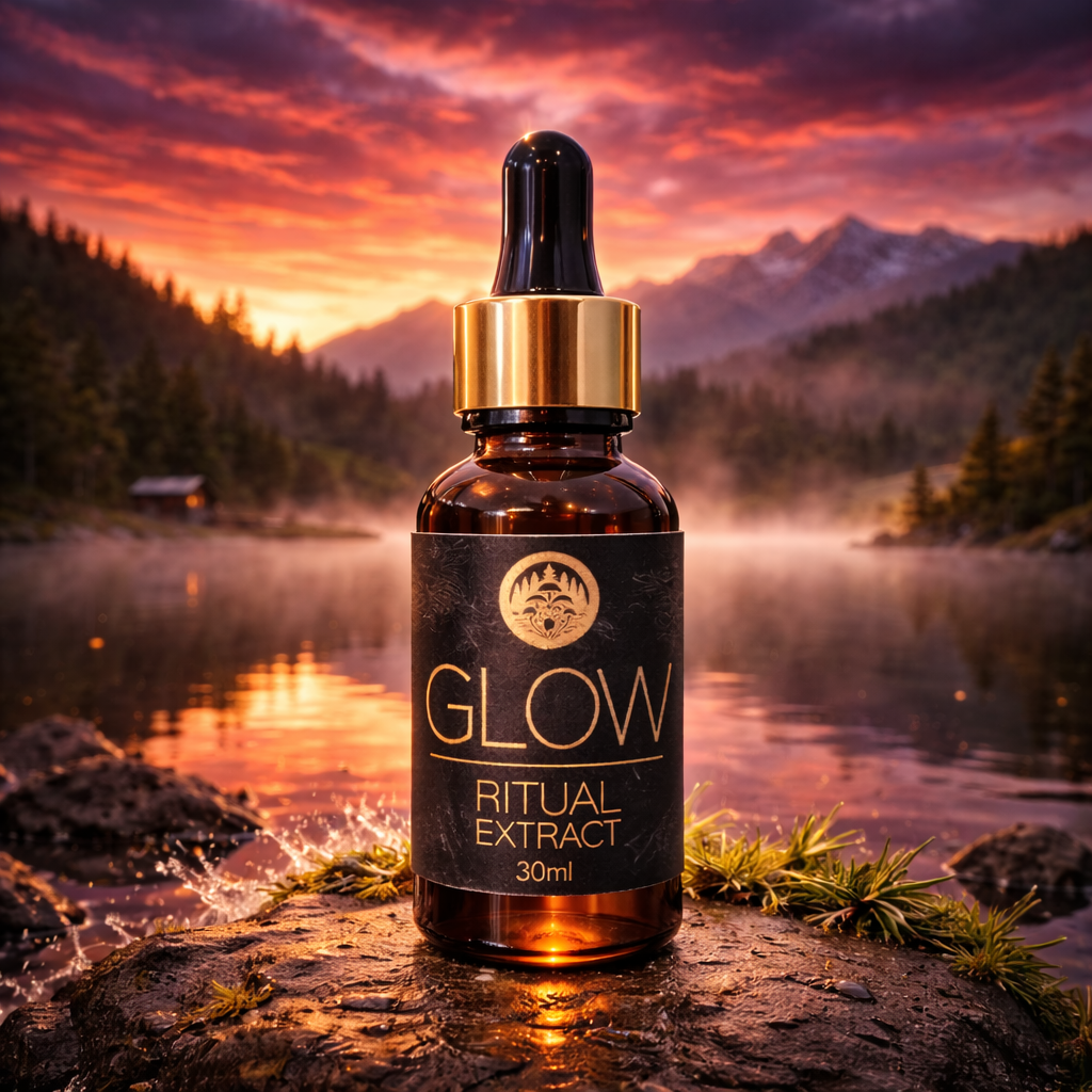 GLOW Lion's Mane ceremonial botanical ritual extract in a 30ml amber glass dropper bottle, featuring a blend of Hericium erinaceus, Brahmi, and Gotu Kola.