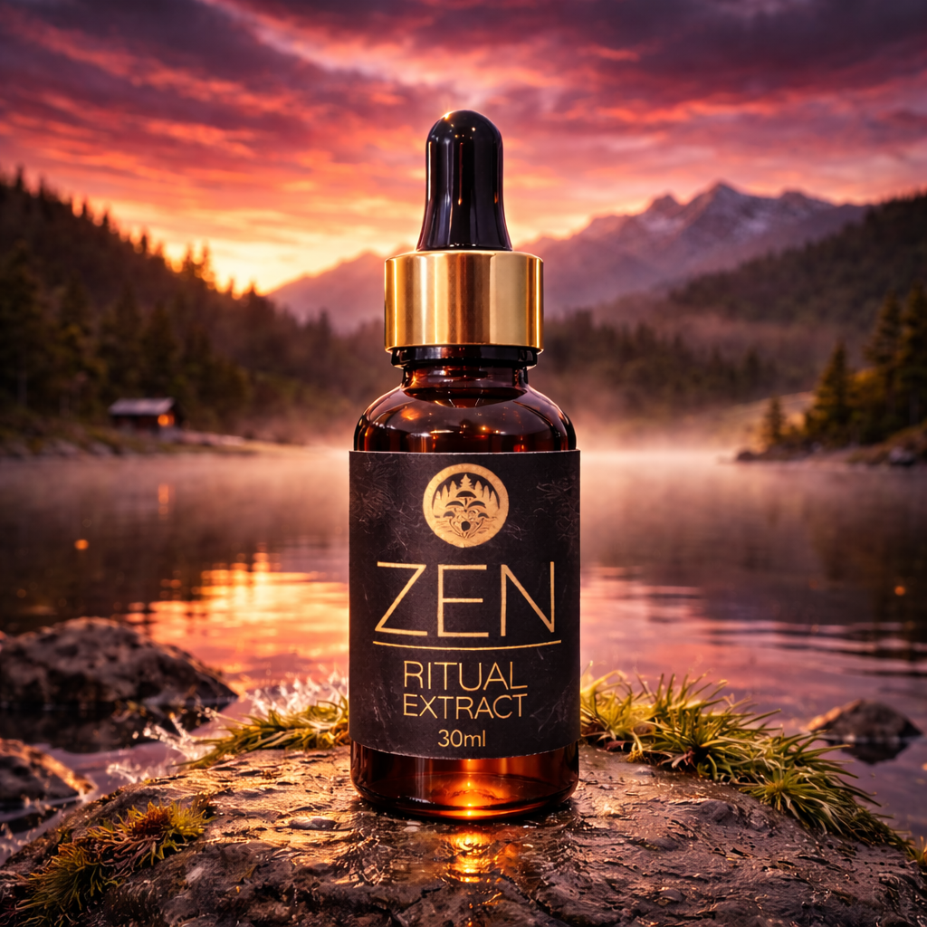 ZEN Evening Ritual botanical extract featuring Reishi and Artist’s Conk fruiting bodies in a 30ml dropper bottle, alcohol-free preparation.